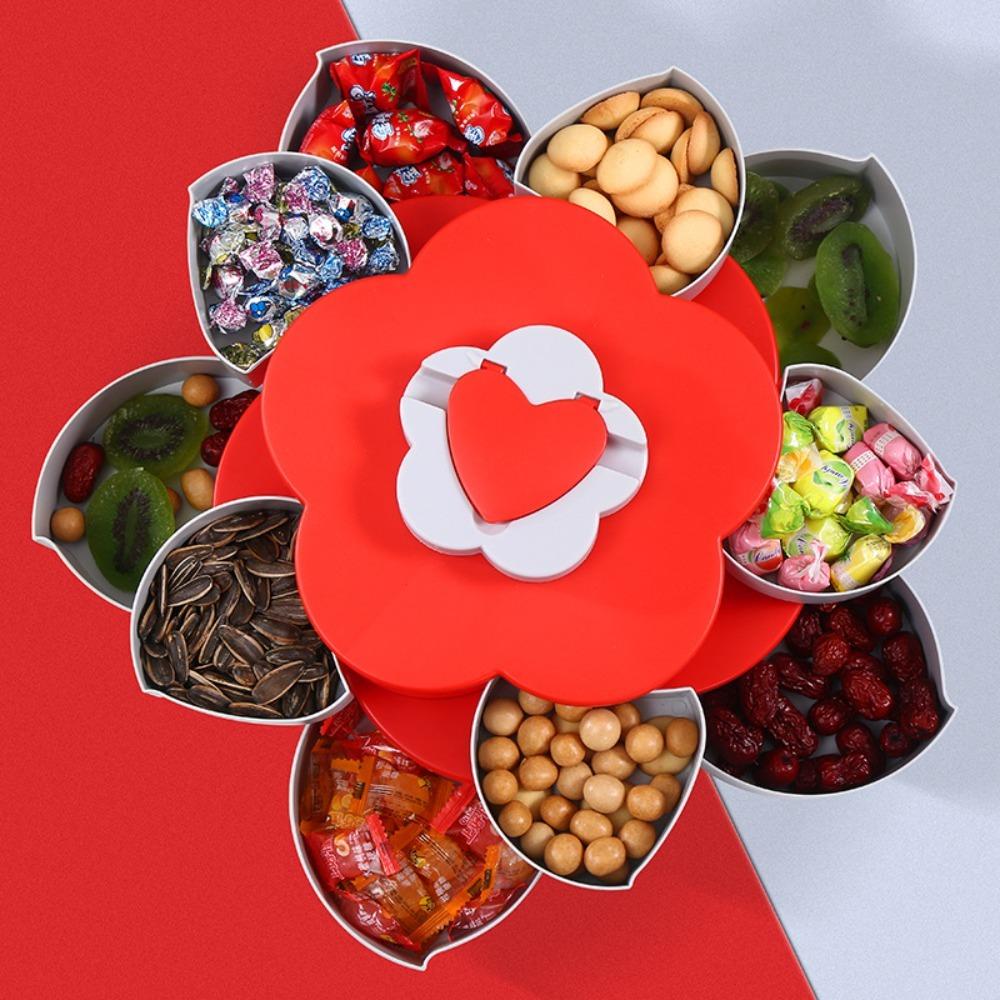 2-lags snacksfat med telefonholder Smykkeorganisator Kreativ roterende petal godteriboks Underhold