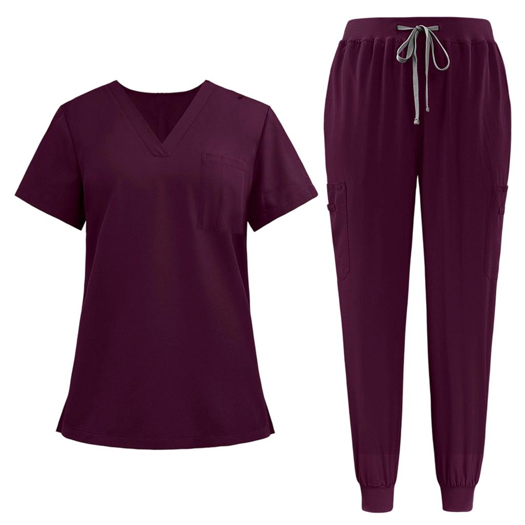 Set da lavoro a maniche corte con scollo a V da donna - Uniforme a due pezzi per il lavoro