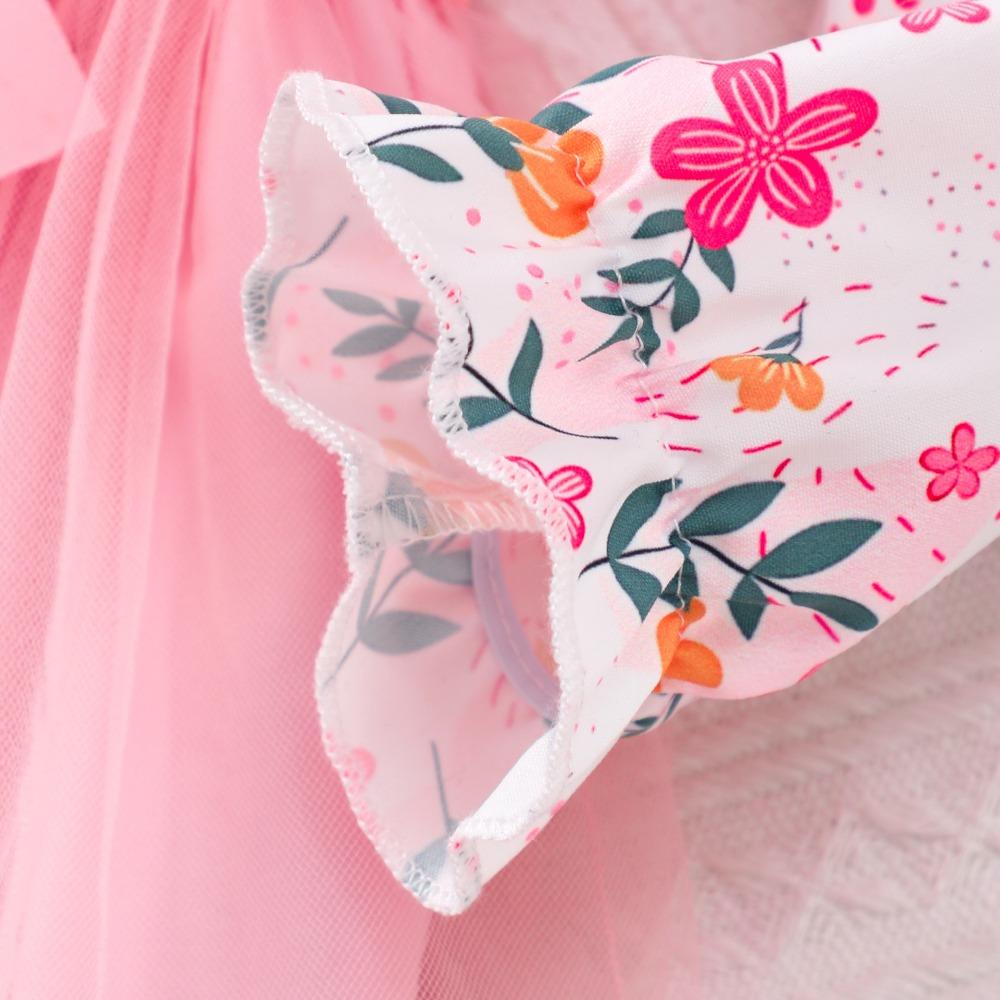 2-7 Years Girls' Floral Print Mesh Dress with Collar and Belt Girls Spring Autumn Winter Dress