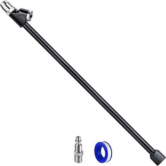 2-Way Connection 13.8" Extended Air Chuck Set, 1/4 in FNPT Straight Foot Dual Head Tire Inflate Chuck with Standard Brass Quick Plug, Tire Air