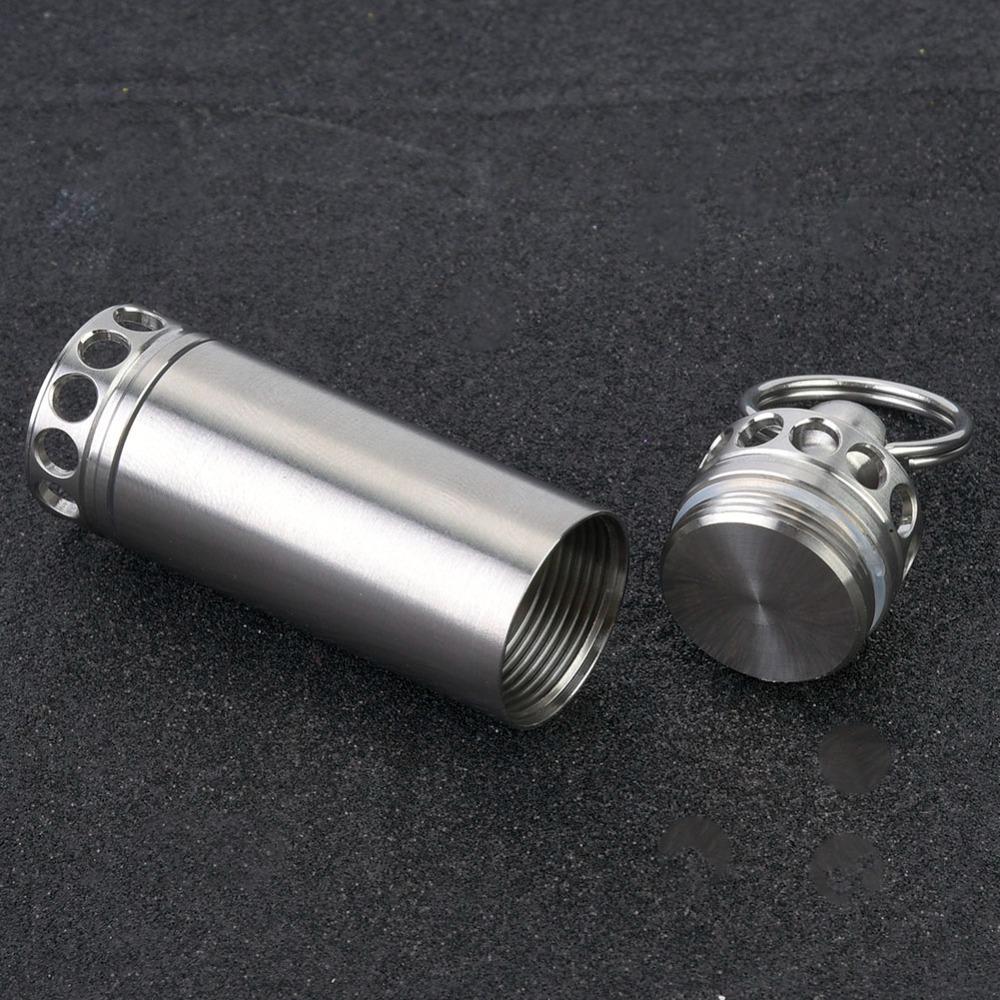 Mini Waterproof Pill Container Stainless Steel Pill Holder Keychain Container  Outdoor Camping