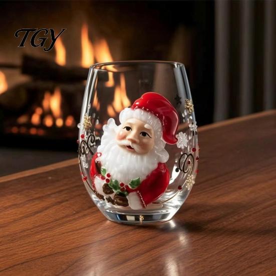 Christmas Glass Cup Stemless Cup, Santa Claus Decorative Drinking Glass, Unique Holiday Kitchenware Transparent Water Mug for Seasonal Party Supplies