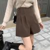 Plus Size High Waist Woolen Wide Leg Shorts for Women - Autumn Winter 2023 Black A-Line Slimming Casual Pants