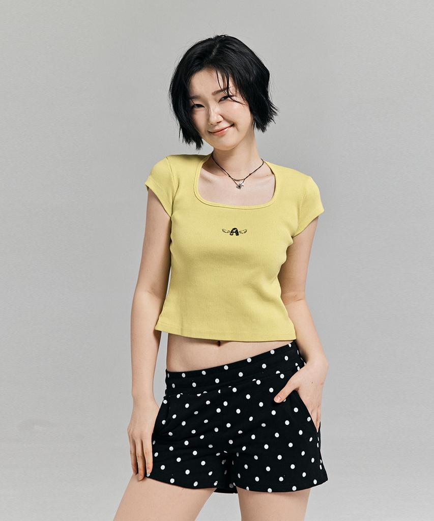 AWESOME STUDIO Pigment Square Neck T-Shirt Yellow Green