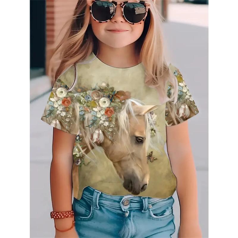 Girls' T-Shirts Summer 3d Print Fashion Short Sleeved Tops Casual T-Shirts Girls' Clothing Children T-Shirts