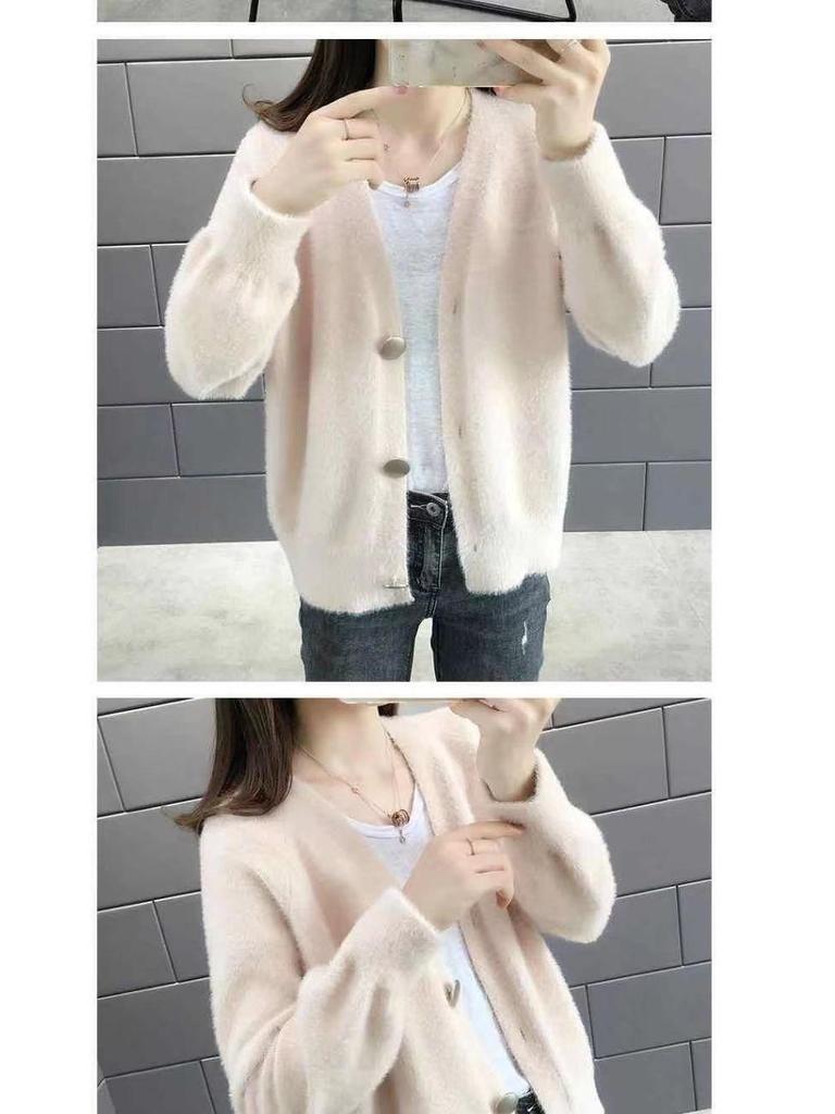Women's Faux Mink Fleece V-neck Cardigan – Versatile Autumn & Winter Fashion