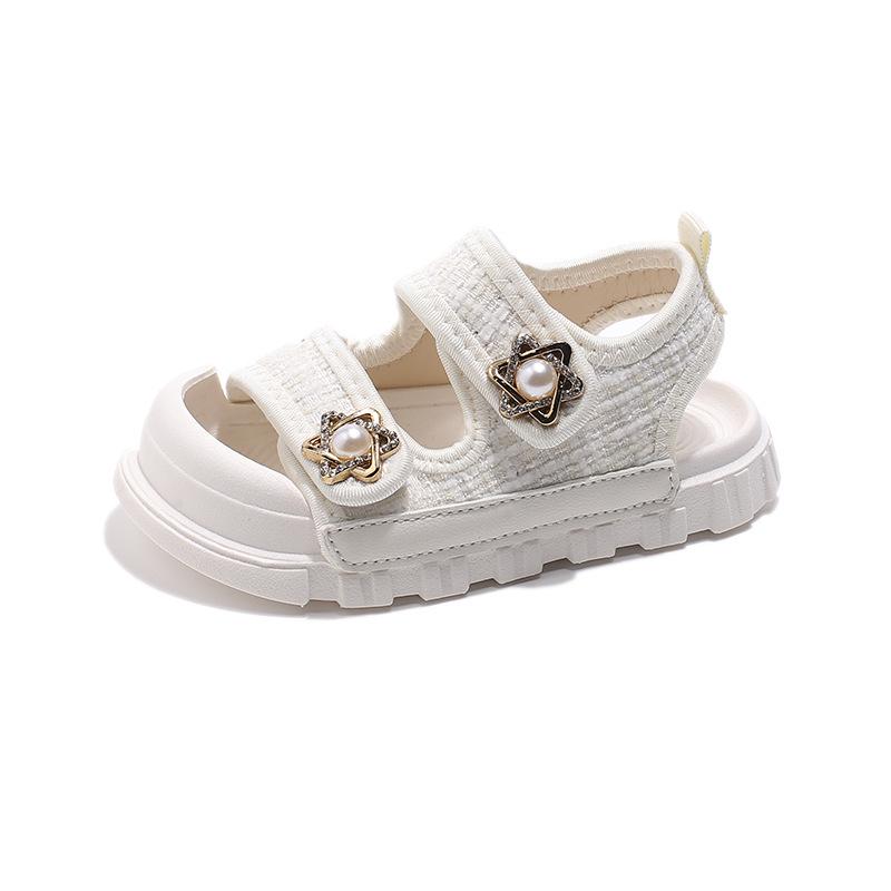2026 Girls  Summer Velcro Open-Toe Sandals: Fashionable Beach & Casual Princess Shoes Size 24 (14.5cm) белый