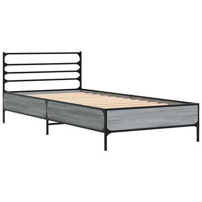 Bed Frame Gray Sonoma 100 X 200 Cm Particleboard and Metal
