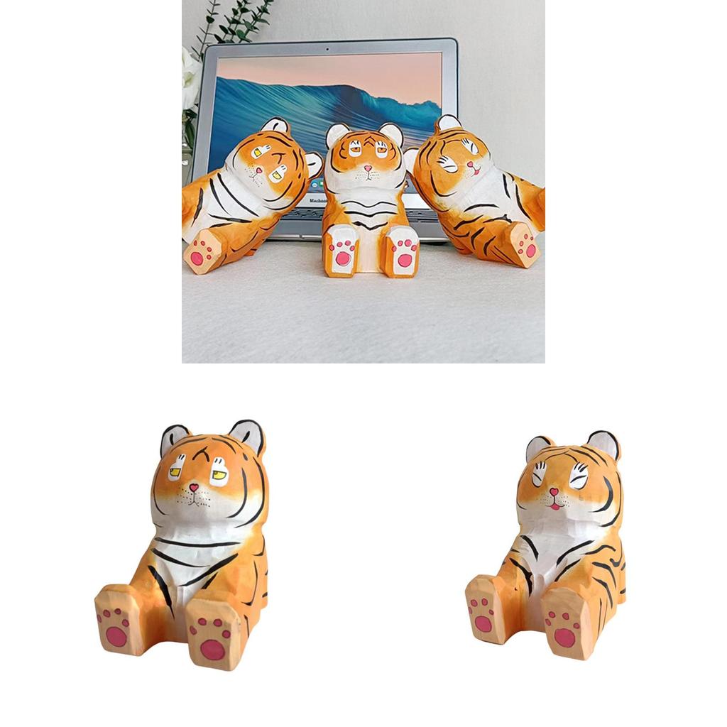 Wooden Handcrafted Tiger Phone Stand With Carving For Home Office And Gift Giving