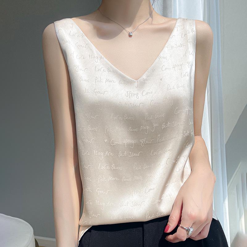 

Women s Trendy Satin Jacquard V-Neck Camisole Tank Top - Sleeveless, Comfortable Inner or Outer Wear. XXXL 150-160 jin
