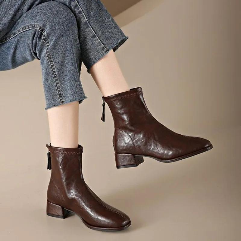 Spring 2025 Autumn Booties New In Female Short Shoes Pu Comfortable and Elegant Trend Y2k On Promotion Boot Women's Ankle Boots