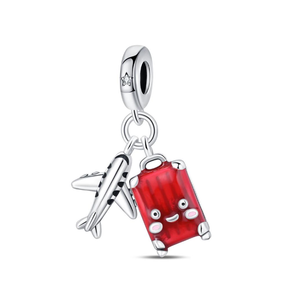 925 Silver Original Travel Vacation Style Airplane Suitcase Pendant Beads DIY Style Jewelry Beaded Bracelet Jewelry Gift