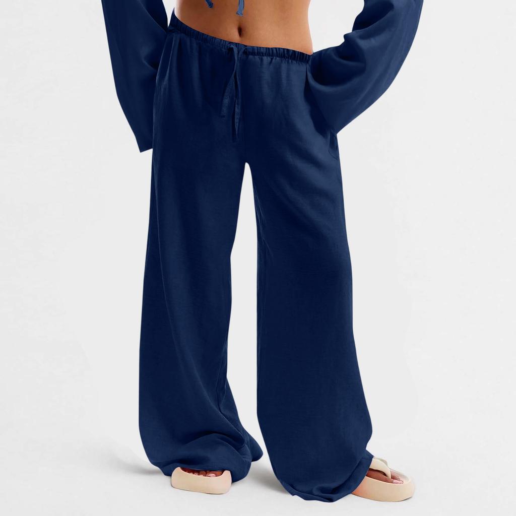 Women's Cotton And Linen Trousers Summer Loose Casual Wide Leg Pants High Waist Casual Color Trousers
