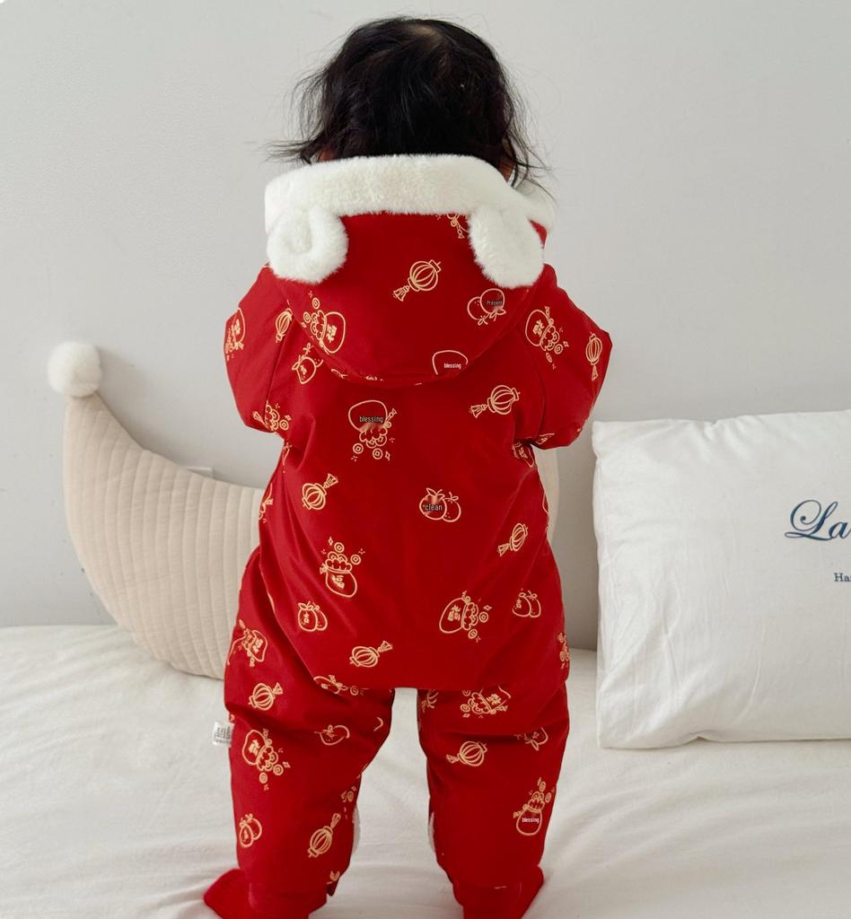 Mai Enmi'er 220g Cotton Baby New Year Jumpsuit - Autumn/Winter Thickened Red Outfit Class A Outerwear