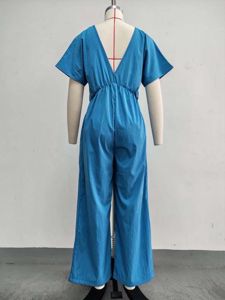 2026 Europese & Amerikaanse Dames Zomer Trendy Diepe V-hals Straatstijl Losse Taille-Cinchende Jumpsuit