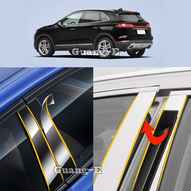 Car TPU/Glossy Mirror Pillar Post Cover For Lincoln MKC 2015- Door Trim Window Piano Black Molding Sticker Plate 8pcs