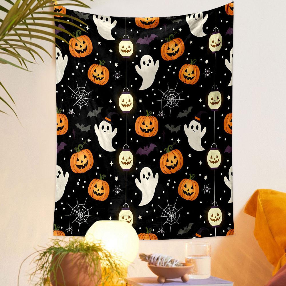 Halloween Ghosts and Pumpkins Pattern Patterned Tapestry Decorative Wall Hanging, Home Bedroom Living Room Decor