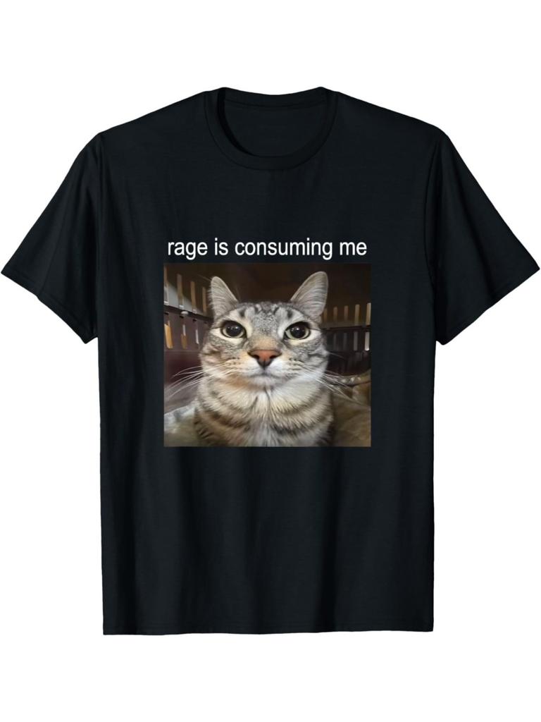 MenS TShirt with Humorous Cat Graphic Rage Is Consuming Me Design Casual Round Neck Short Sleeve Tee for All Seasons