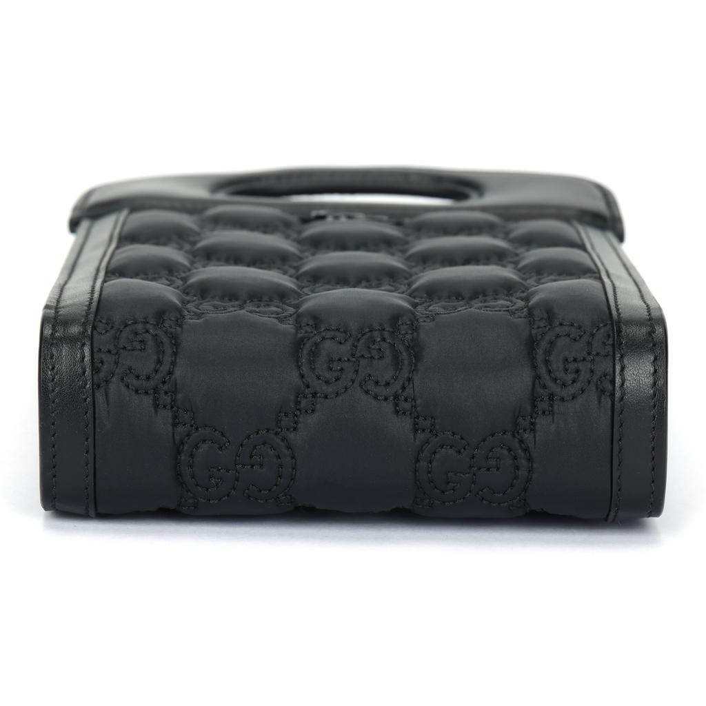 Gucci GG Matelassé Monochrome Logo Canvas Shoulder Strap Leather Tote Bag Phone Bag Crossbody Handbag Mini Women tote bags Black 723776-FABLA-1000