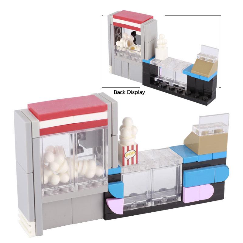 MOC Essensstand Bausteine Telefonzelle Toilette Stadt Straßenszene Pizza Hot Dog Eiswagen DIY Blumenbeet Kirche Steine Spielzeug