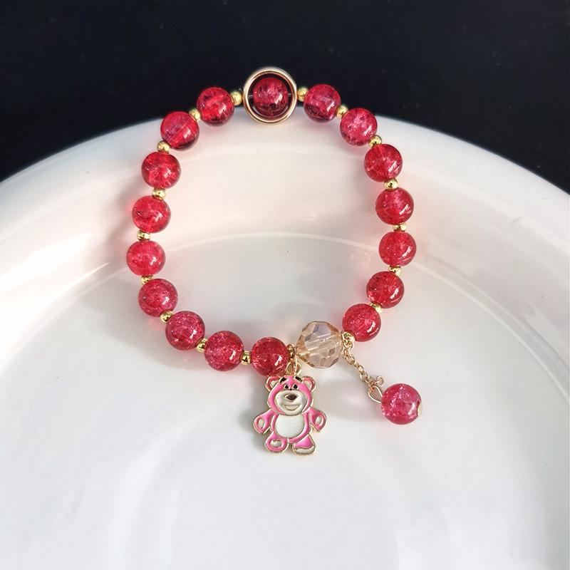 Sanrio Popcorn Crystal Beaded Bracelet: Strawberry Bear & Kuromi Cartoon Charm - Perfect Christmas Gift for Besties