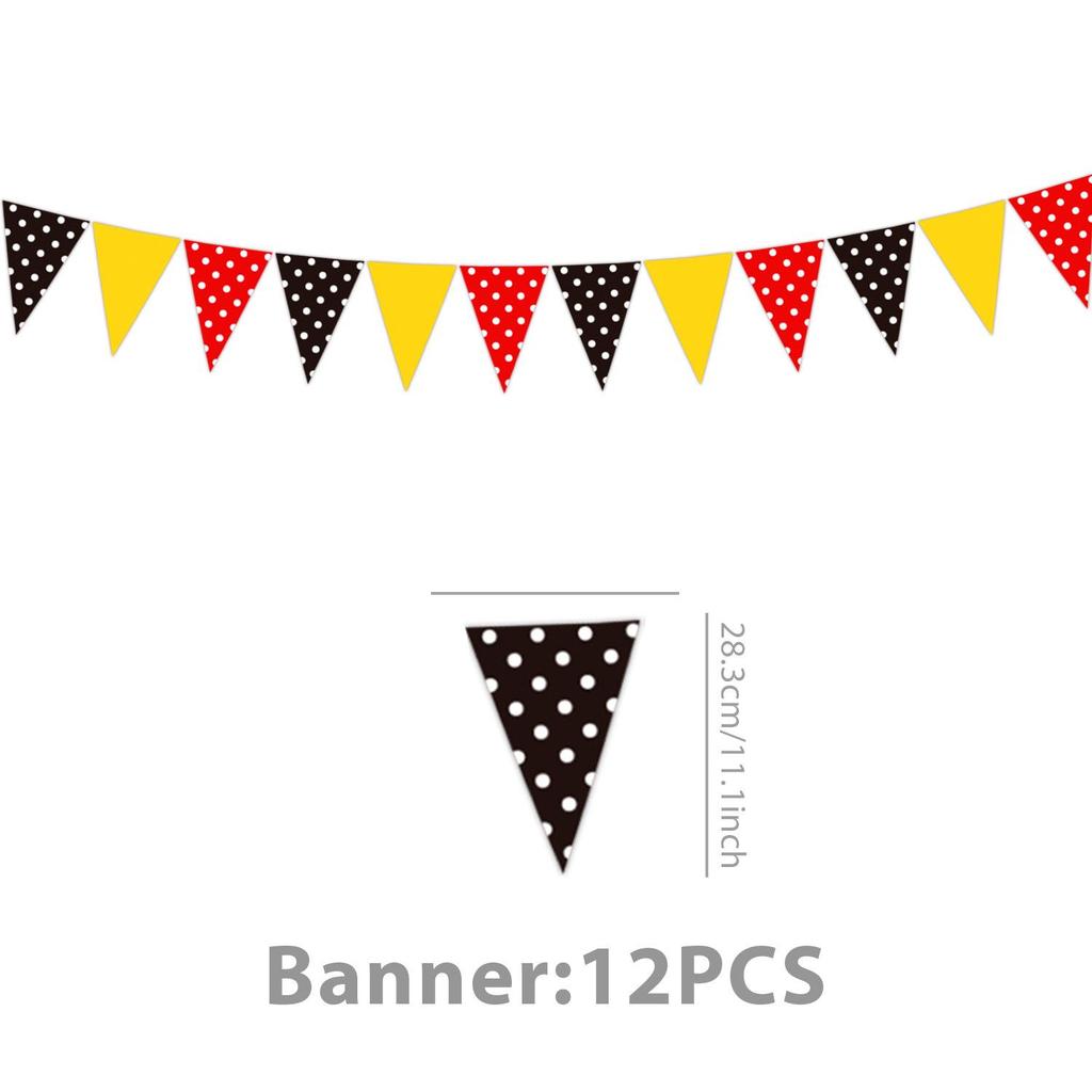 Cartoon Birthday Party Tableware Set: Black, Red, Yellow Polka Dot Plates & Napkins