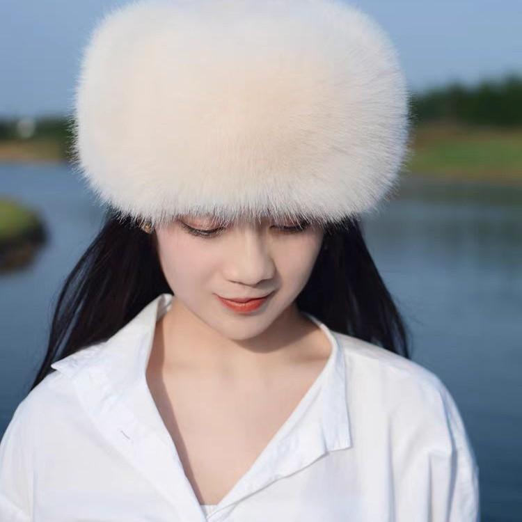 Fox skin flat-bottomed hat female autumn and winter cotton hat thickened fluff warm ear protection fairy thickened princess hat