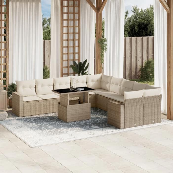 VidaXL Salon de jardin 11 pcs avec coussins beige résine tressée 3267538