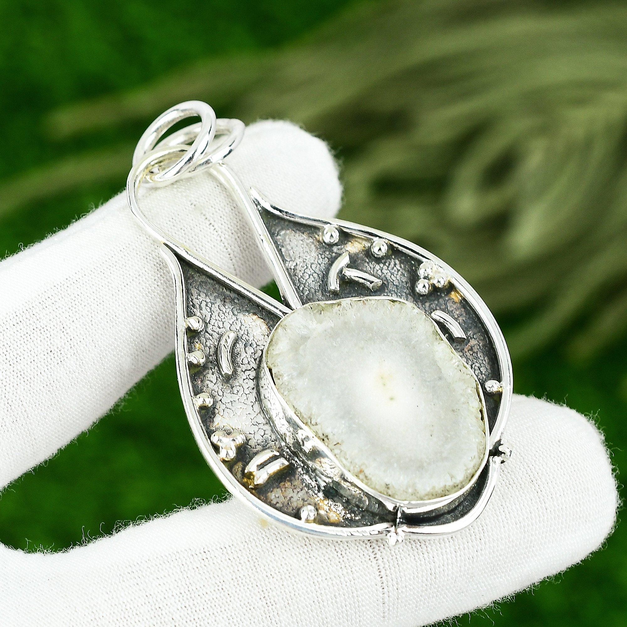 

925 Sterling Silver Oval Solar Moss Opal Stone Handcrafted Bezel Pendant Jewelry