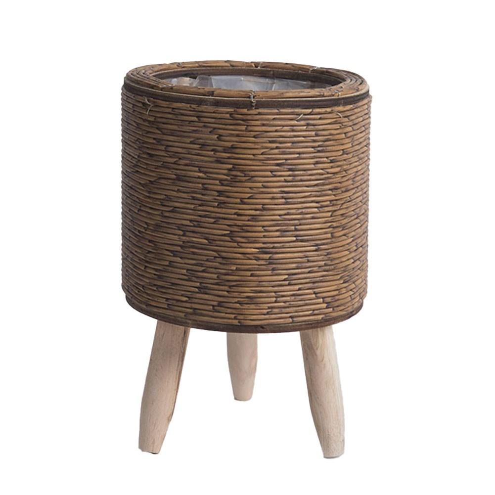 Desktop Plant Storage Indoor Rattan Flower Stand Triangular Bracket