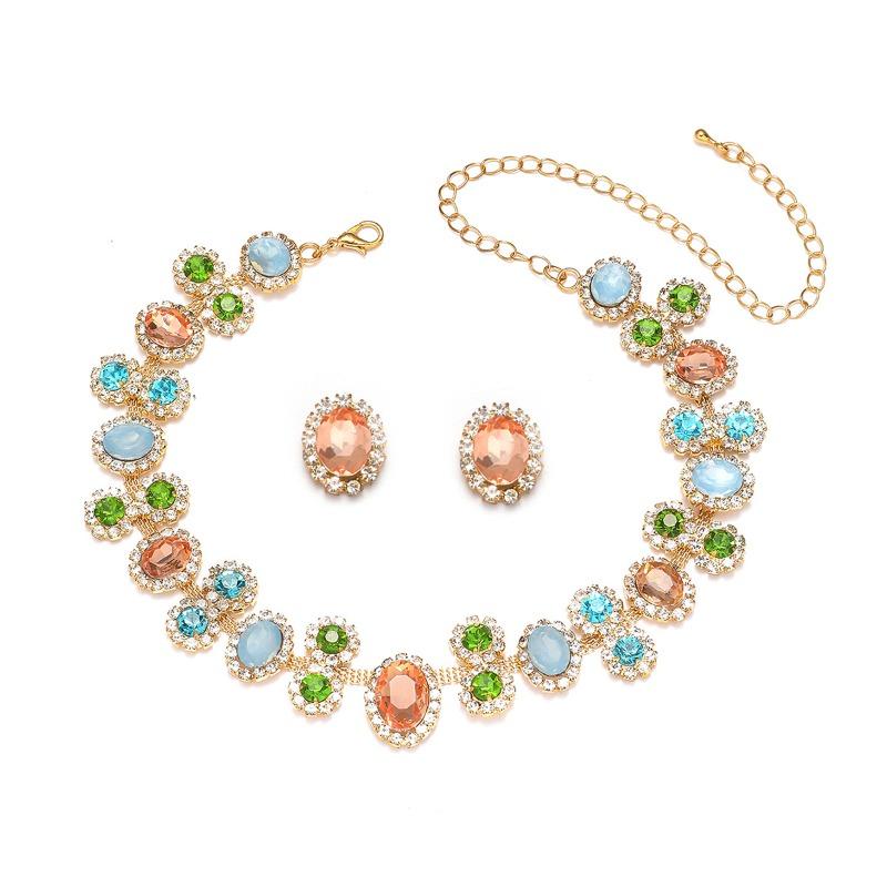 Utsøkt Super Flash Sett Diamant Bryllup Rhinestone Sett Brudekjole Kjole Middag Øredobber Smykker Halskjede