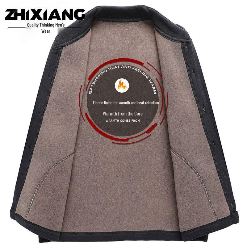 Men's Fleece-Lined Winter Coat: Warm, Thick, Cotton-Padded Jacket for Middle-Aged and Elderly