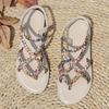 Fashion Colored Woven Women's Sandals, Round Headed Flat Toe Sandals, Slim Strap Combination Flat Bottom Sandals