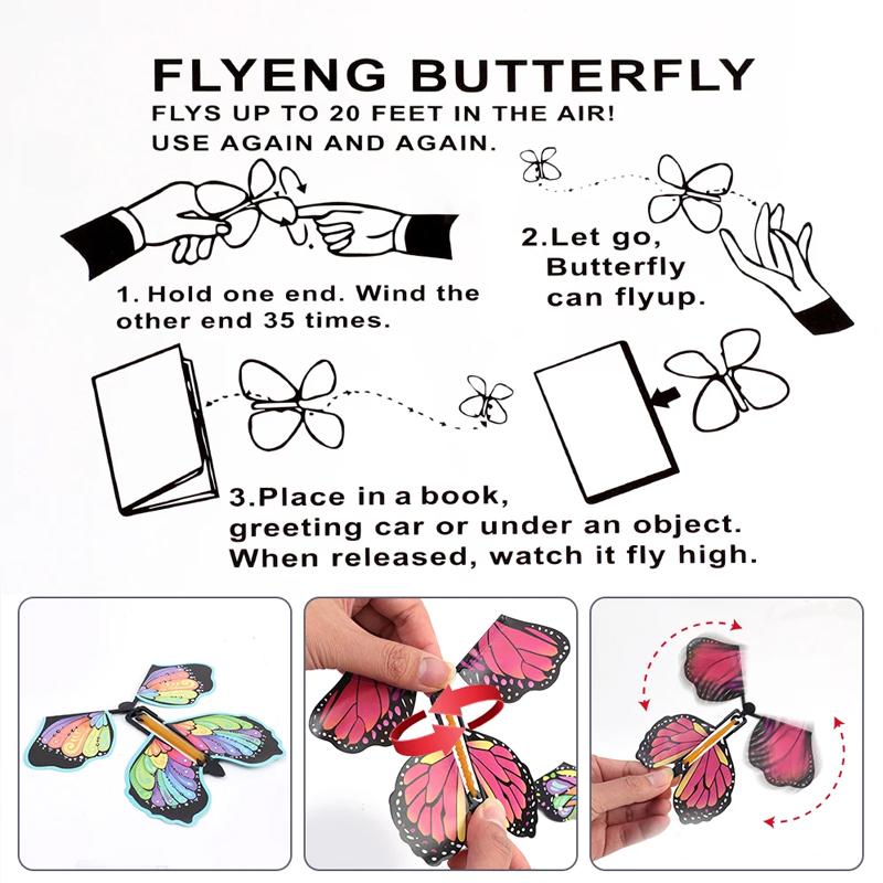 1-30PCS Random Magic Flying Butterfly In The Book Rubber Band Wind Up Toy Internet Celebrity Butterfly Simulation Party Gift