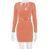 Gonna Autunno/Inverno da Donna Sexy con Intagli a Pacchetto sui Fianchi Vestito a Maniche Lunghe Pieghettato