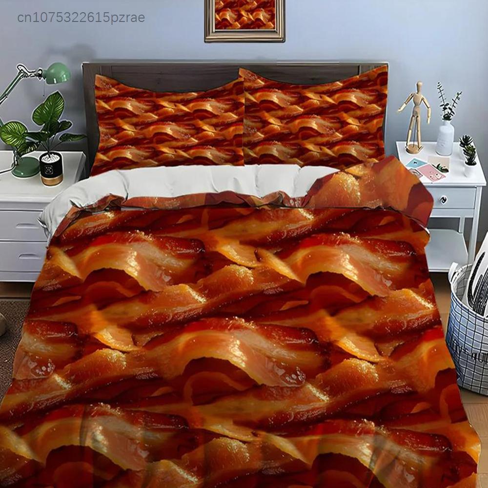 HD Meat Bacon Food Print Bedding Set Duvet Cover 1 Duvet Cover 2 Pillowcases Adult And Children Bedding Set Luxury For Gifts