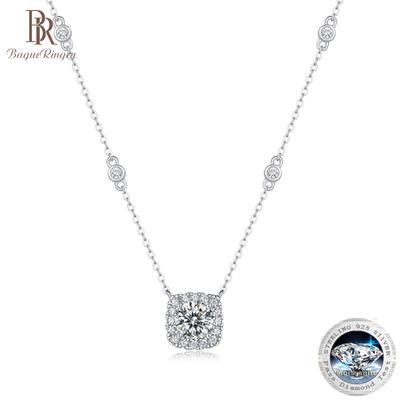 S925 Silver Set 1ct Moissanite Edge Dream Theme Square Pendant Fashion Collar Bone Chain Accessory Gift