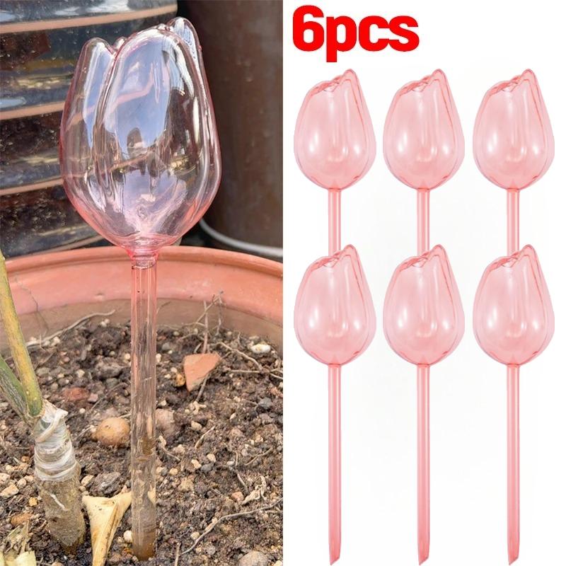 

1-6 шт. Рожеві тюльпани, рослини, поливальні кулі, для кімнатних та вуличних рослин, система автоматичного крапельного поливу, скляні вставки, самополивні колби, садові товари 6PCS