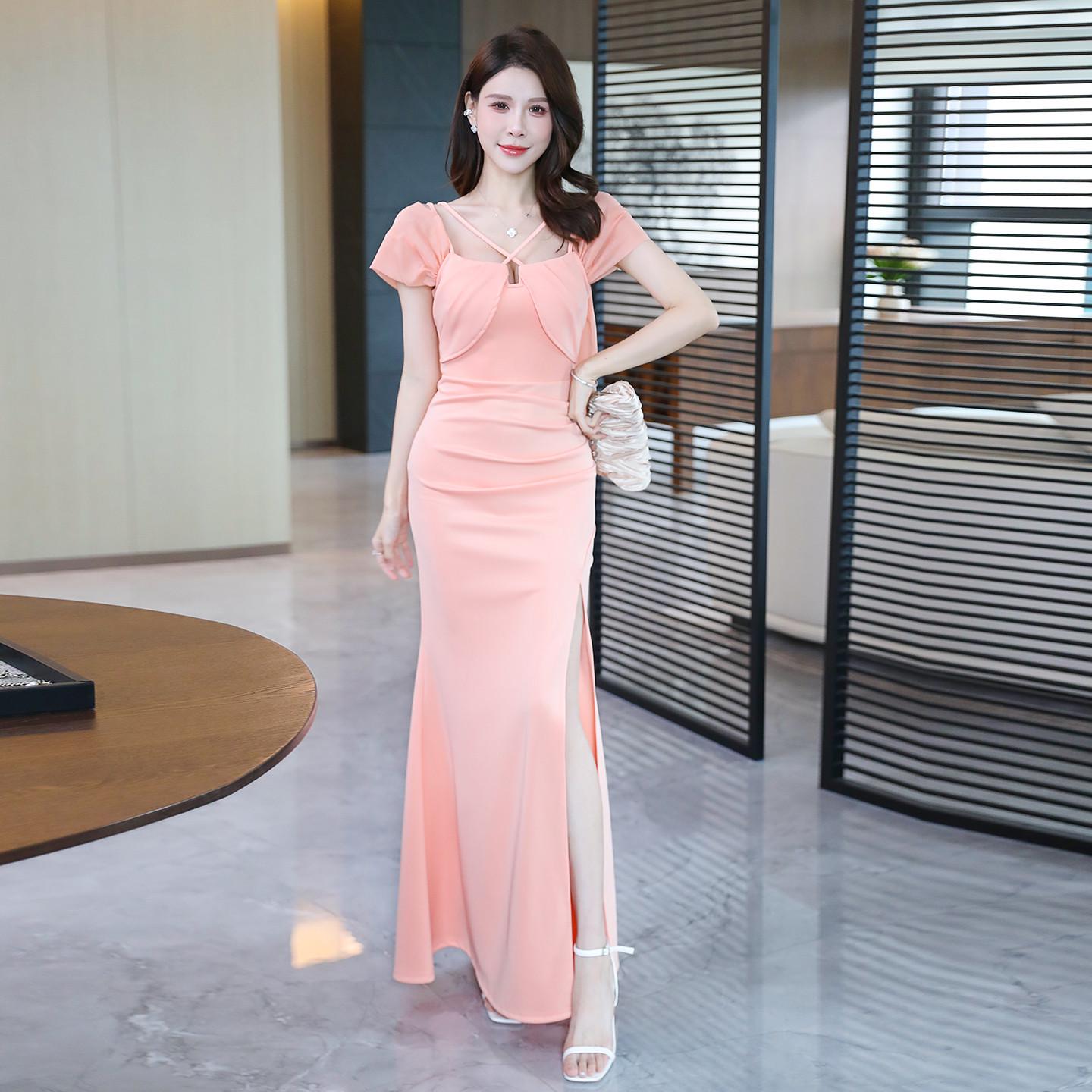 Elegant Russian-Style High-Slit Evening Gown for Women S