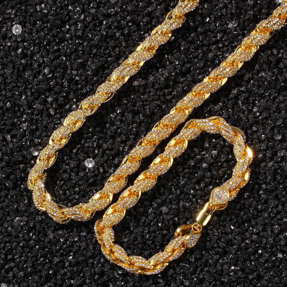 Hip-hop Alloy Diamond-encrusted 9mm Gold Twist Necklace Exaggerated Men's Necklace Multi-specification