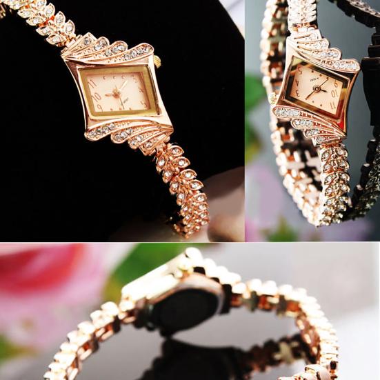 Fashion Women Quartz Watch Rhombus Rhinestone Analog Alloy Wristwatch Gift