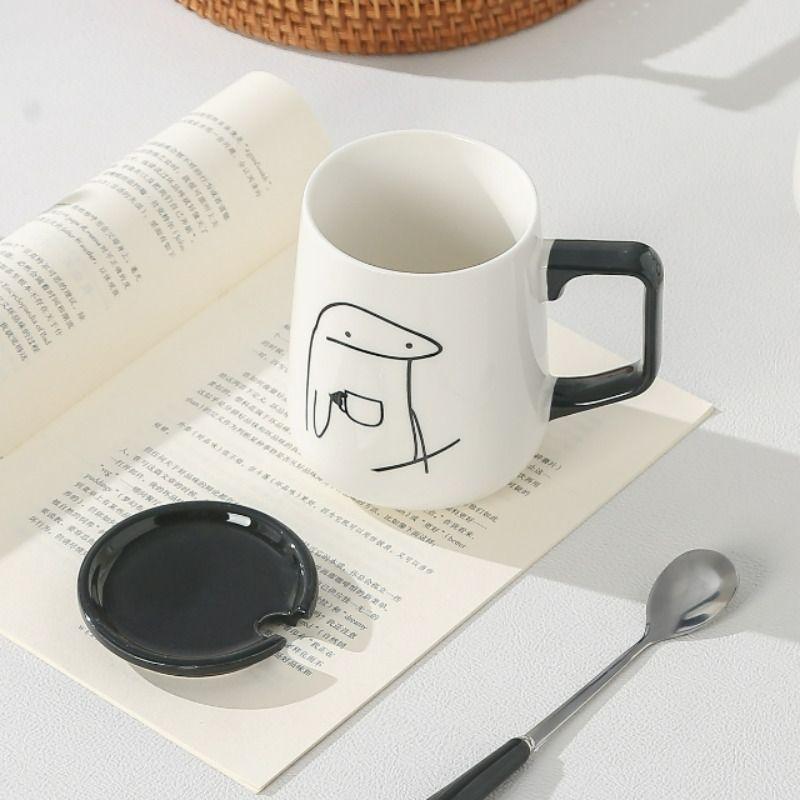 Household Ceramic Cup Korean New Cute Cartoon Abstract Funny Office Coffee Mugs Handle Creative White Simple Couple Water Cup