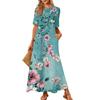 Women's Fashionable And Casual Long Beach Skirt Round Neck Short Sleeved Loose Retro Print Dress