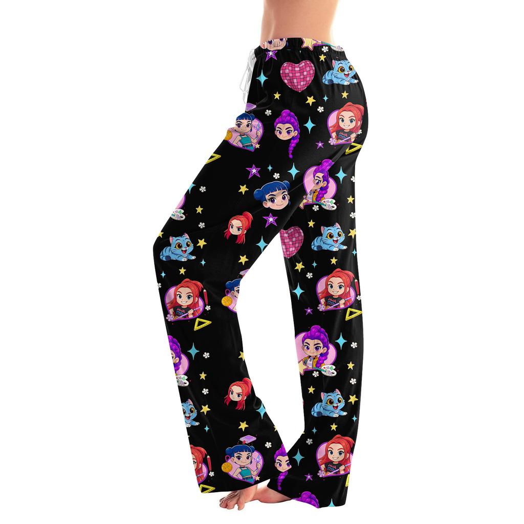 Womens Pajama Pants Sleepwear Casual Drawstring Elastic Waist Pants Comfy Straight Yoga Loose Trousers