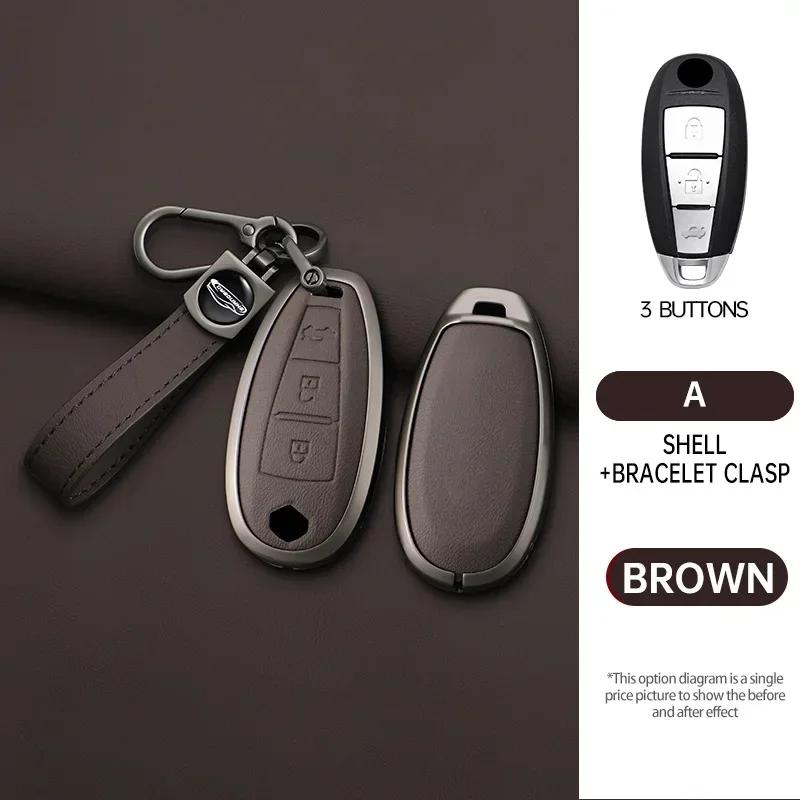 Interior Mouldings Car leather zinc alloy key case For Suzuki S-Cross eitrga Swift car key chain metal key Shell interior decora