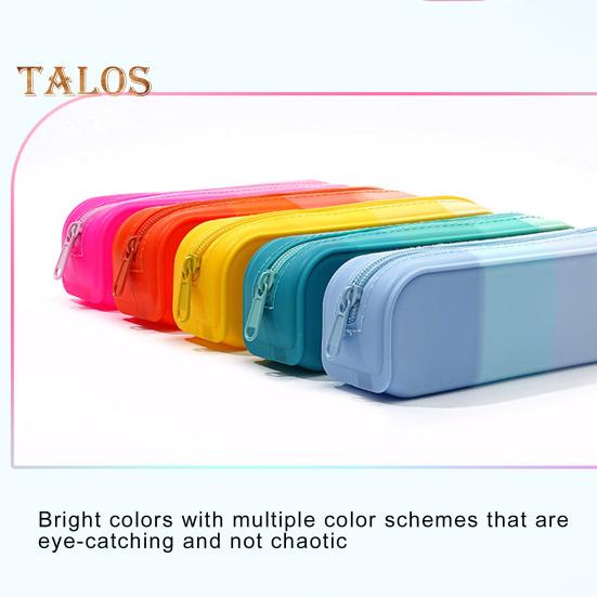 Silicone Pencil Case Gradient Color Pencil Bag Zipper Closure Lightweight Pencil Pouch Stationery Organizer