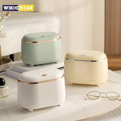 Mini-Desktop-Mülleimer mit Deckel, leichter Luxus-Mülleimer aus Kunststoff, Pressetyp, für Badezimmer, Büro, Schlafzimmer, Wohnzimmer