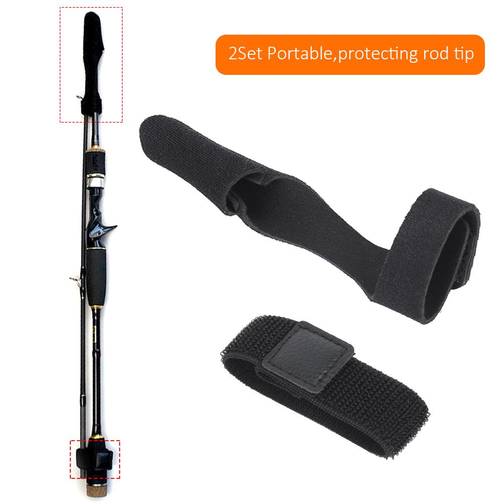 2Set Portable Fishing Rod Belt High Flexibility Pole Protection Cap Strap Fastening Bandage Set