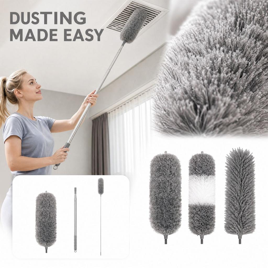 Extendable Duster with Handle for Cleaning - Adjustable Dusting Brush for Home Car