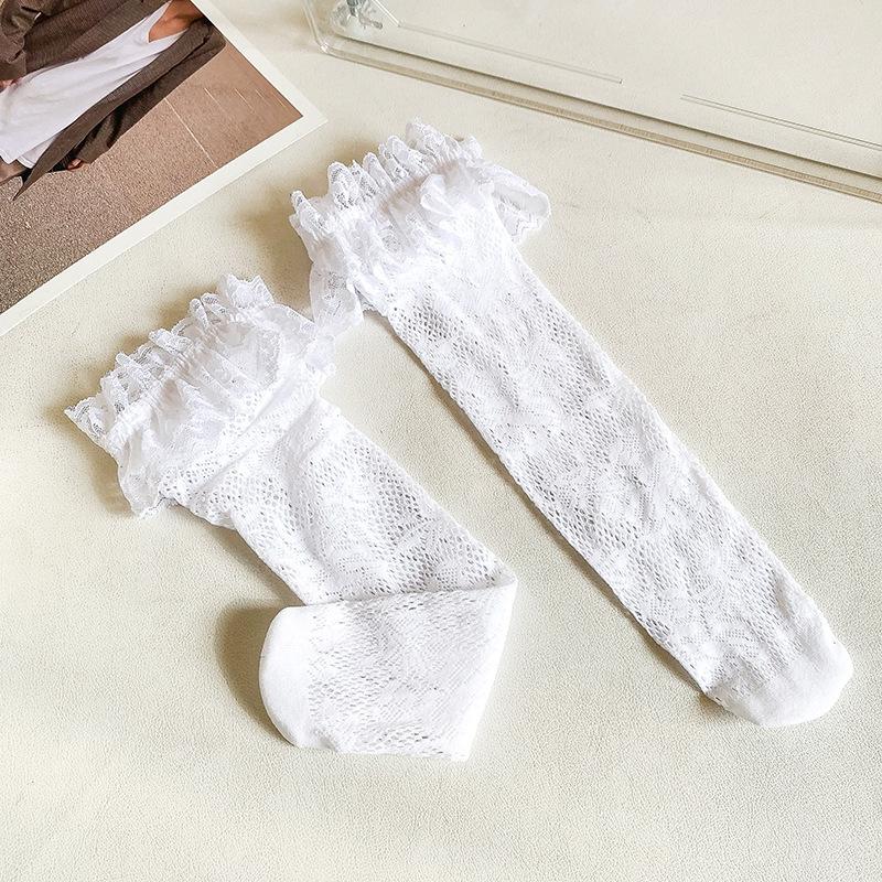 Children's Socks Summer Lolita Wooden Ear Mesh Ribbon Large Bow Mid-tube Socks for Girls
